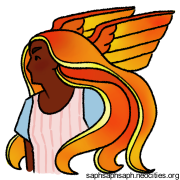 Digital drawing of Clare Ballard, looking determinedly to one side while her hair and wings glow like fire.