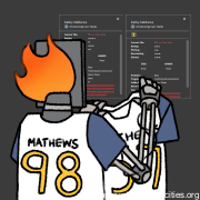 Digital drawing of alternate Kathy Mathews holding a jersey with the fate number of the original Kathy Mathews.
